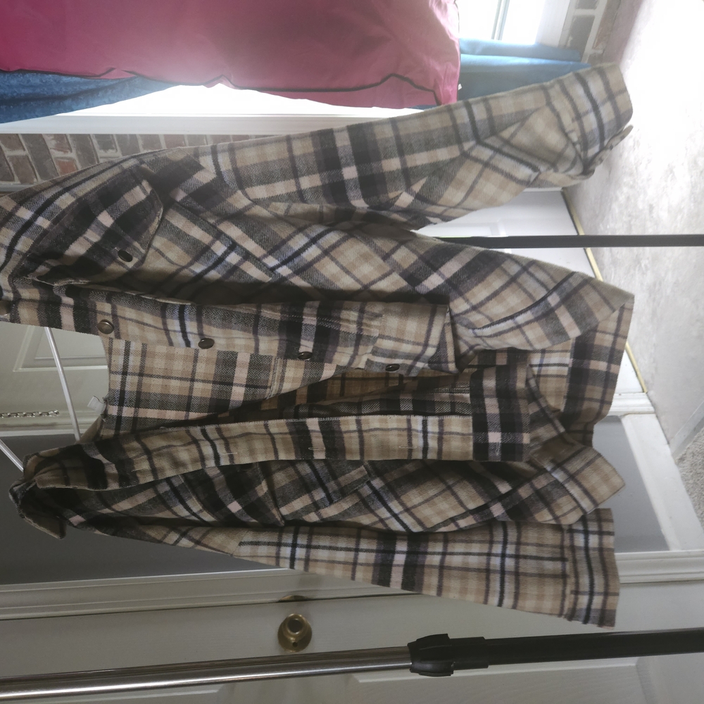 Men's Plaid Shirt - Beige and Black